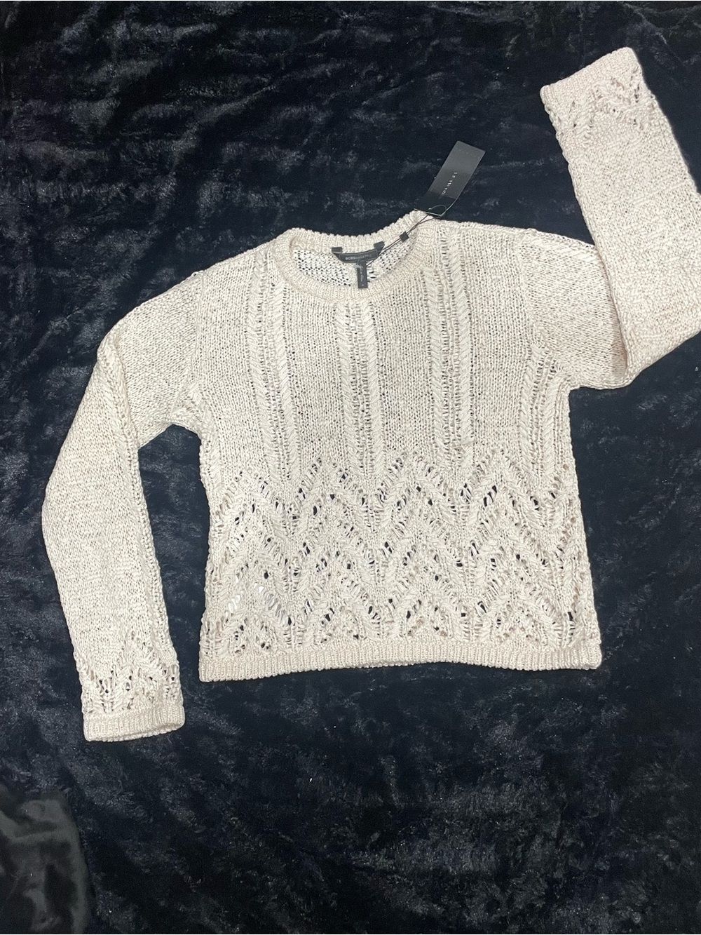 BCBGMaxAzria Ivory Openwork Crewneck Sweater